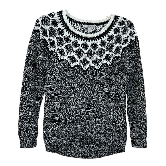 NWT Bass black off white fair isle Nordic soft sweater size small - Picture 1 of 8